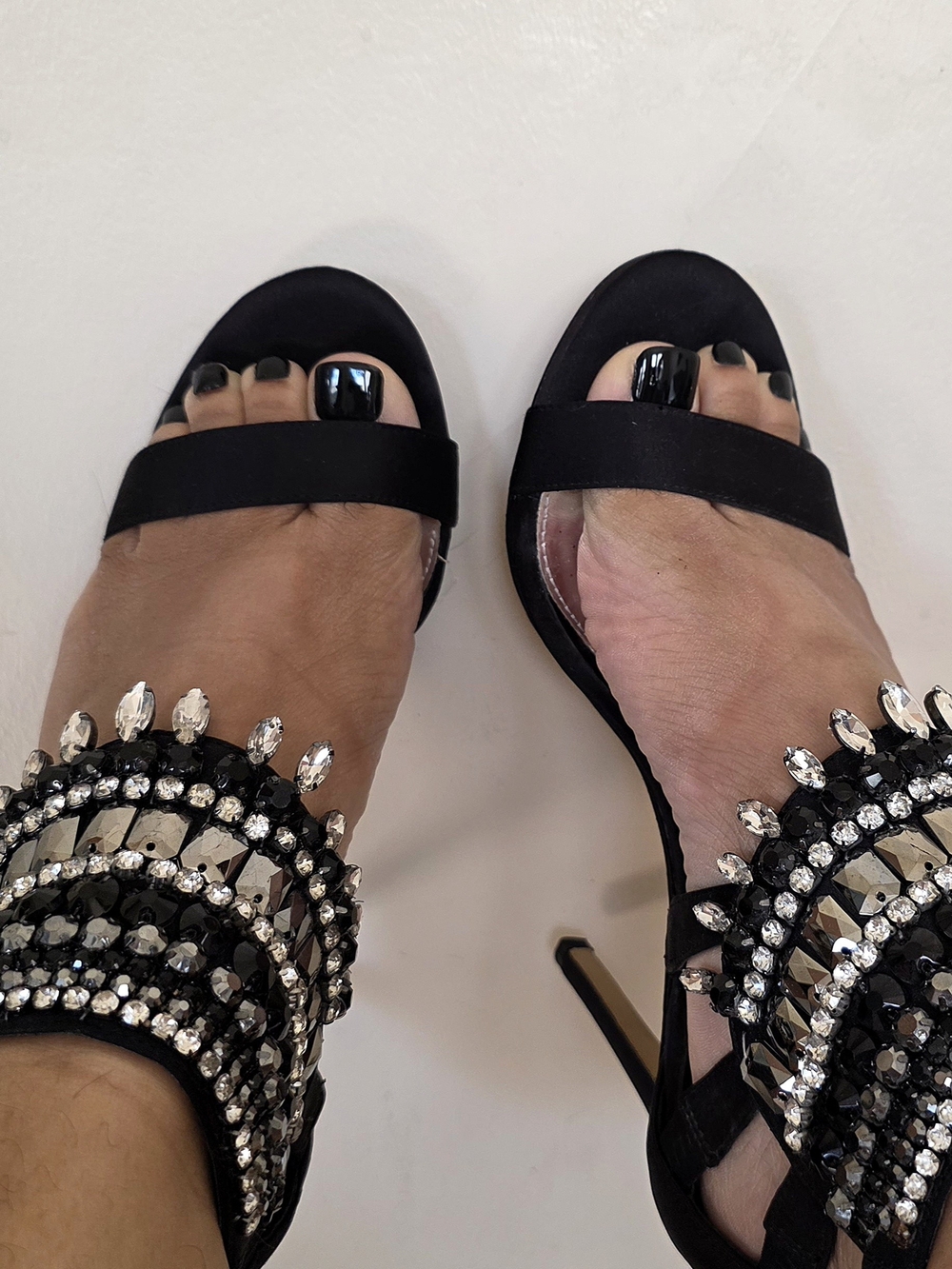 Gianni Bini Black Jeweled Strappy Heels